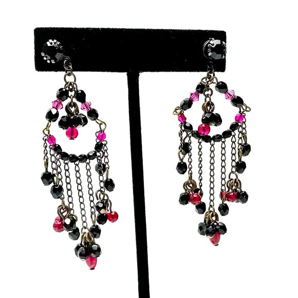 Vintage 1990s Erickson Beamon Ruby & Black Crystal Pendant Earrings — EUC - Picture 3 of 4